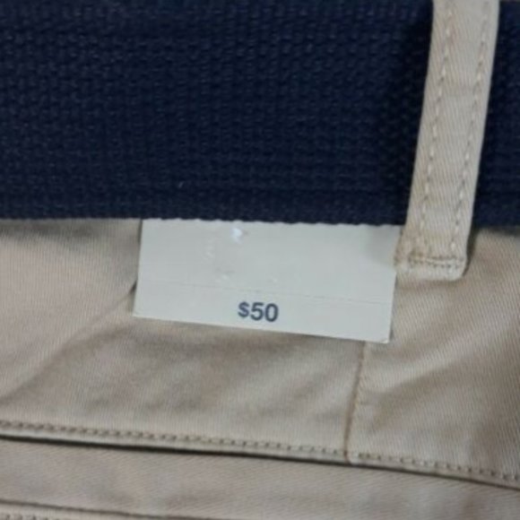 St John's Bay Shorts Comfort Stretch Mens Chino Pale Khaki Belted Size 42 - Picture 3 of 5